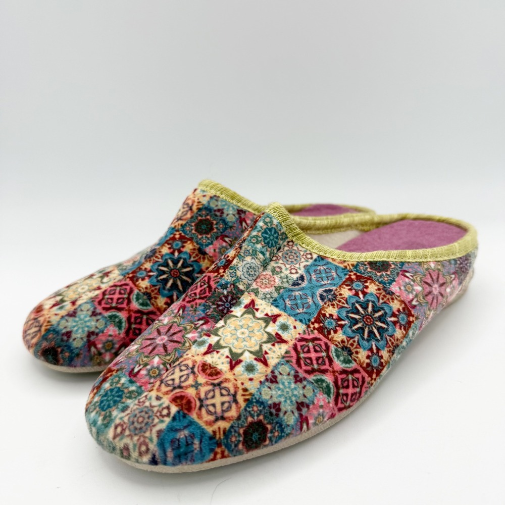 Sundance Fondo Gomma Floral Patchwork Italian Slippers Cozy Women's Size 36